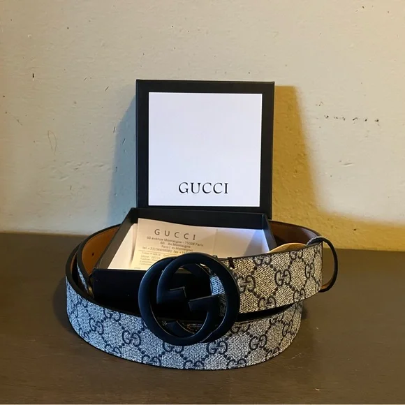 Gucci Monogram Black and Gray Belt - Picture 2 of 6